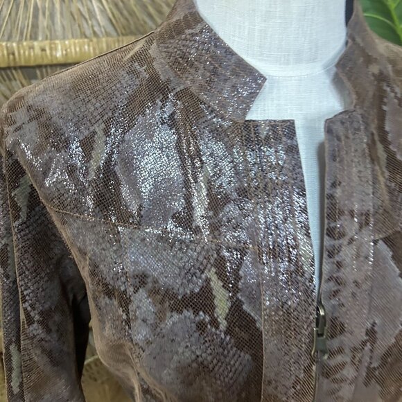 Womens Reversible Leather Jacket Brown Snakeskin Suede Size Medium - Picture 3 of 10